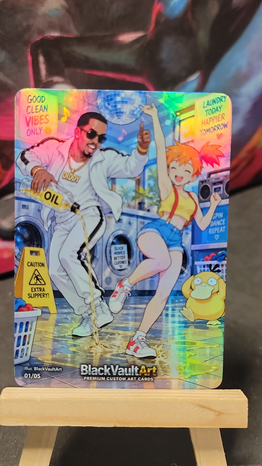 Misty and Psyduck Pokémon laundry parody holo fan-art collectible front