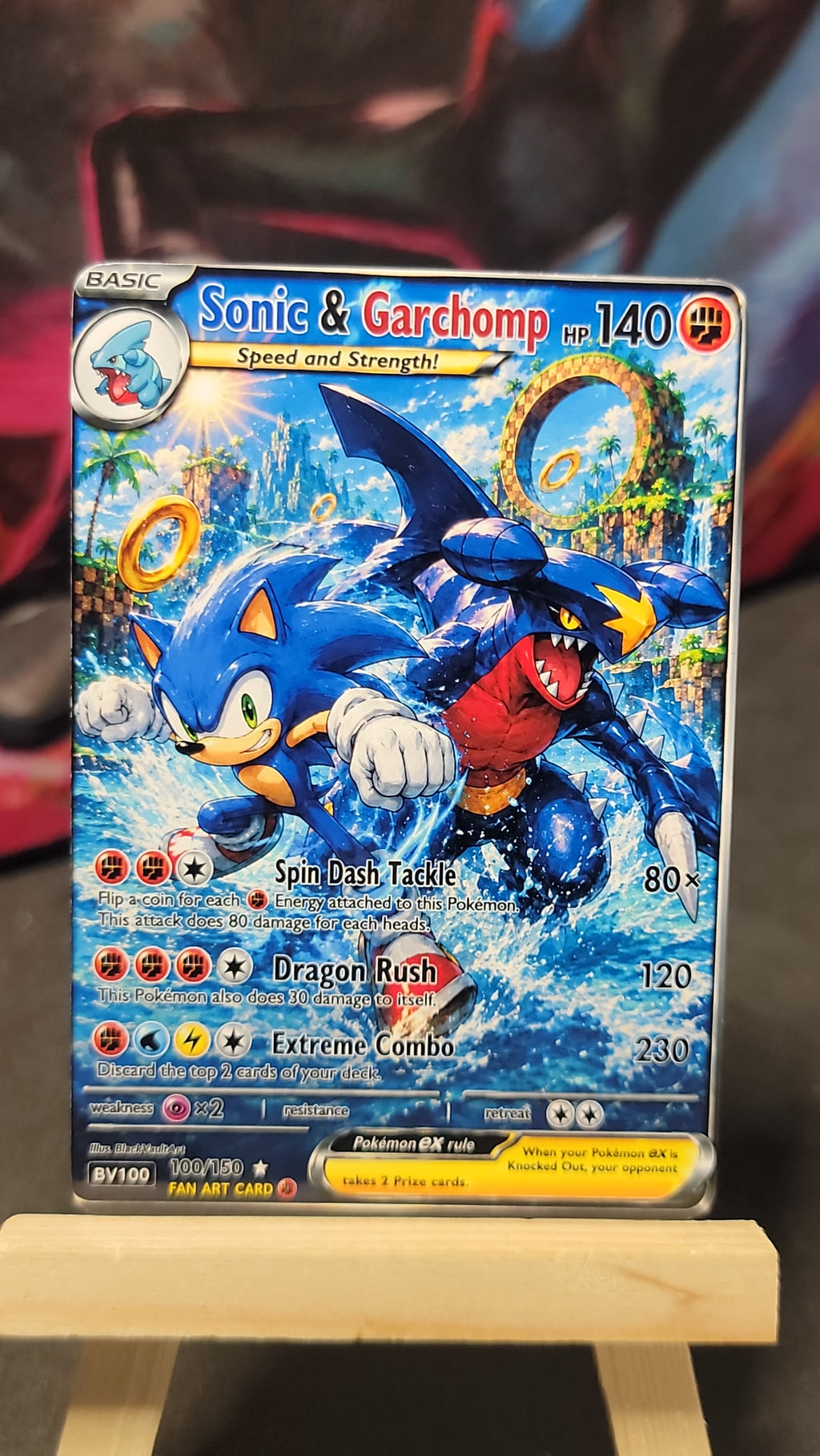 Sonic and Garchomp Pokémon crossover fan art card front