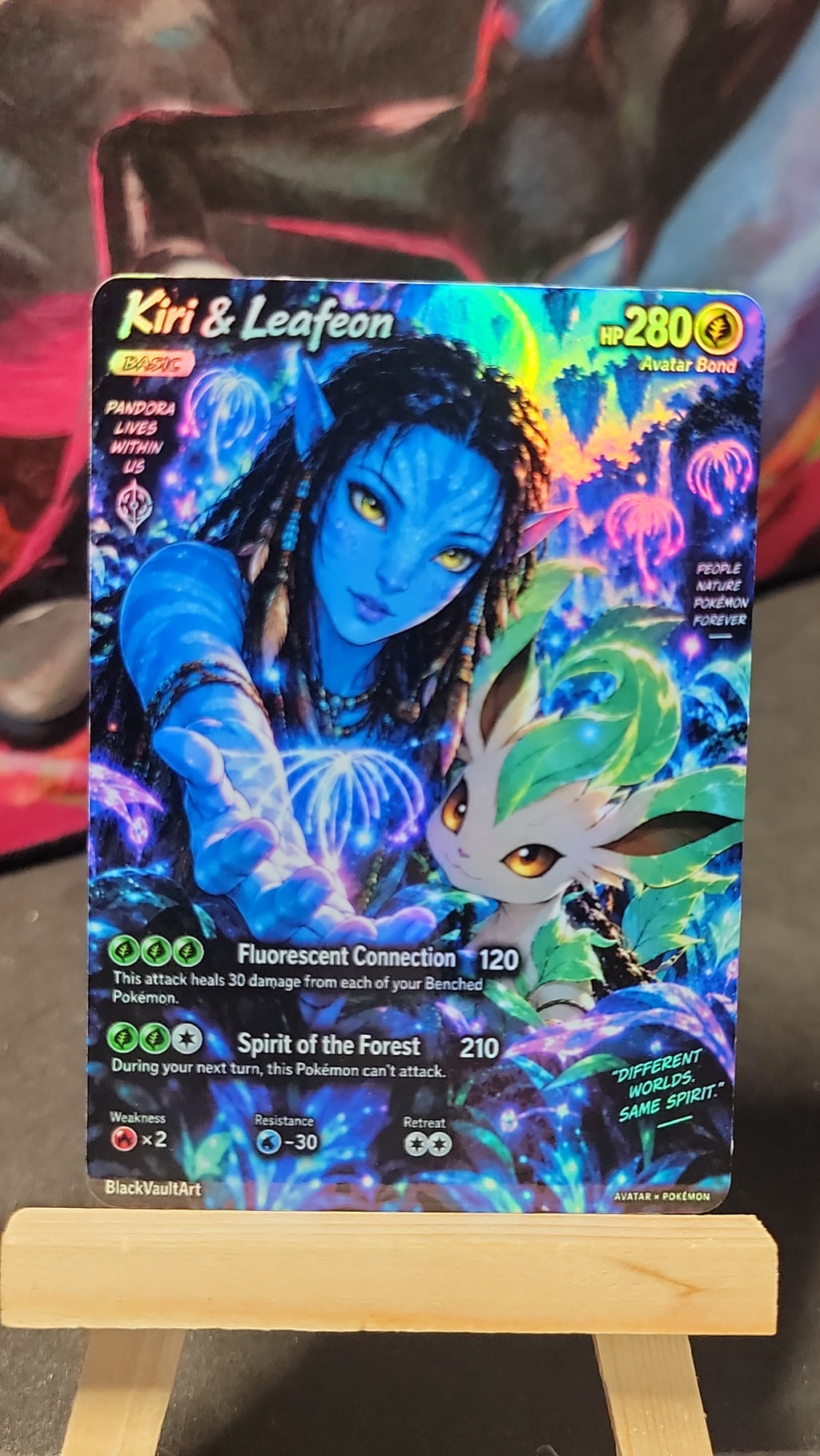 Kiri and Leafeon Avatar x Pokémon crossover holo fan-art collectible front