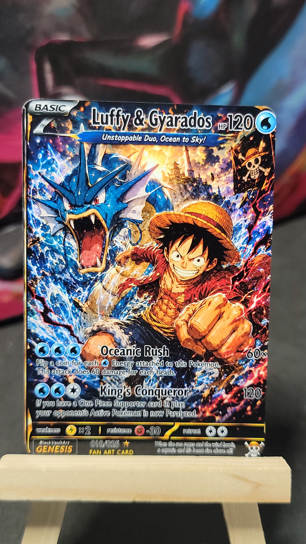 Luffy and Gyarados One Piece Pokémon crossover fan art card front