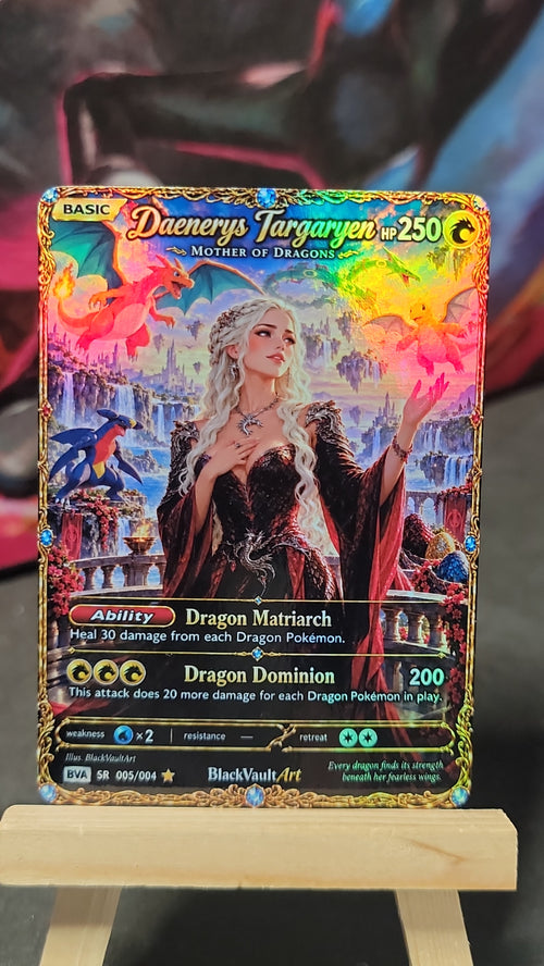Daenerys Targaryen with Pokémon dragon characters Game of Thrones crossover holo fan-art collectible front