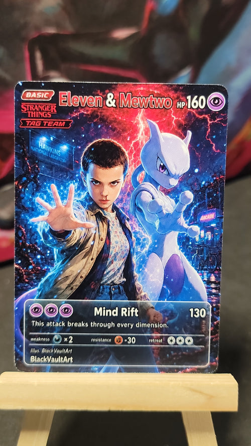 Eleven and Mewtwo Stranger Things Pokémon crossover fan art card front