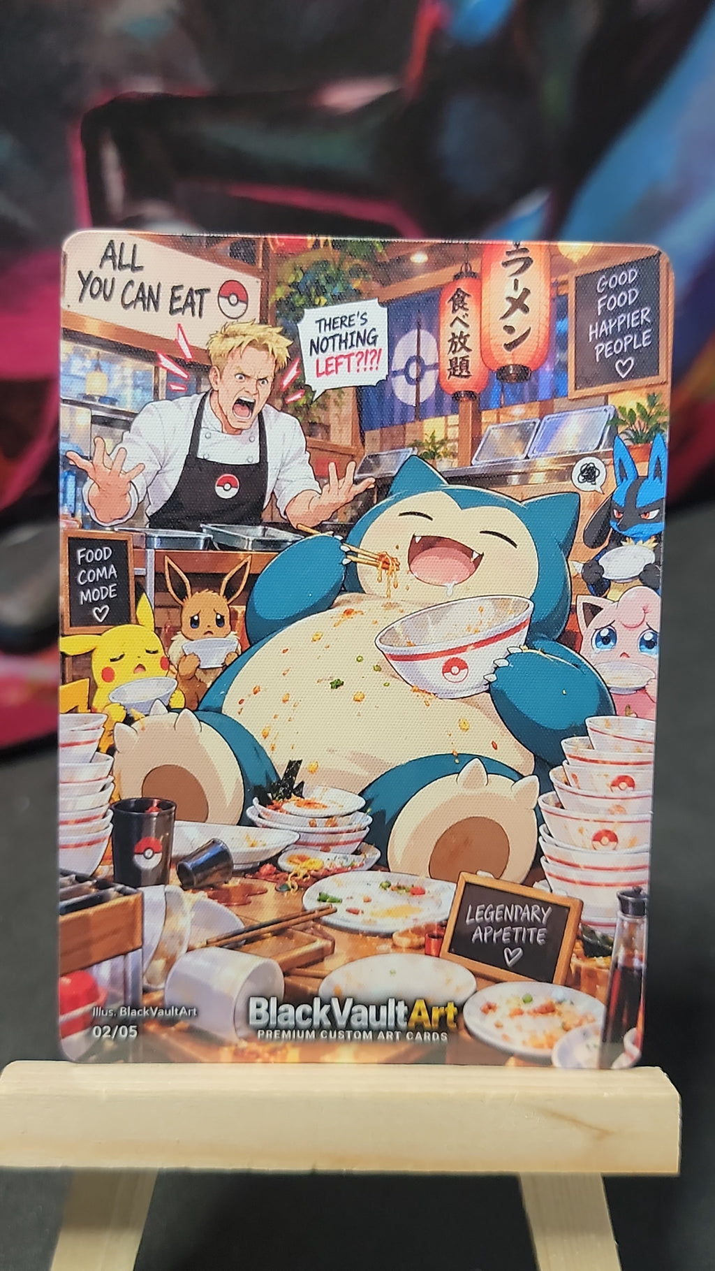 Snorlax Pikachu Eevee Lucario Pokémon ramen shop parody fan art card front
