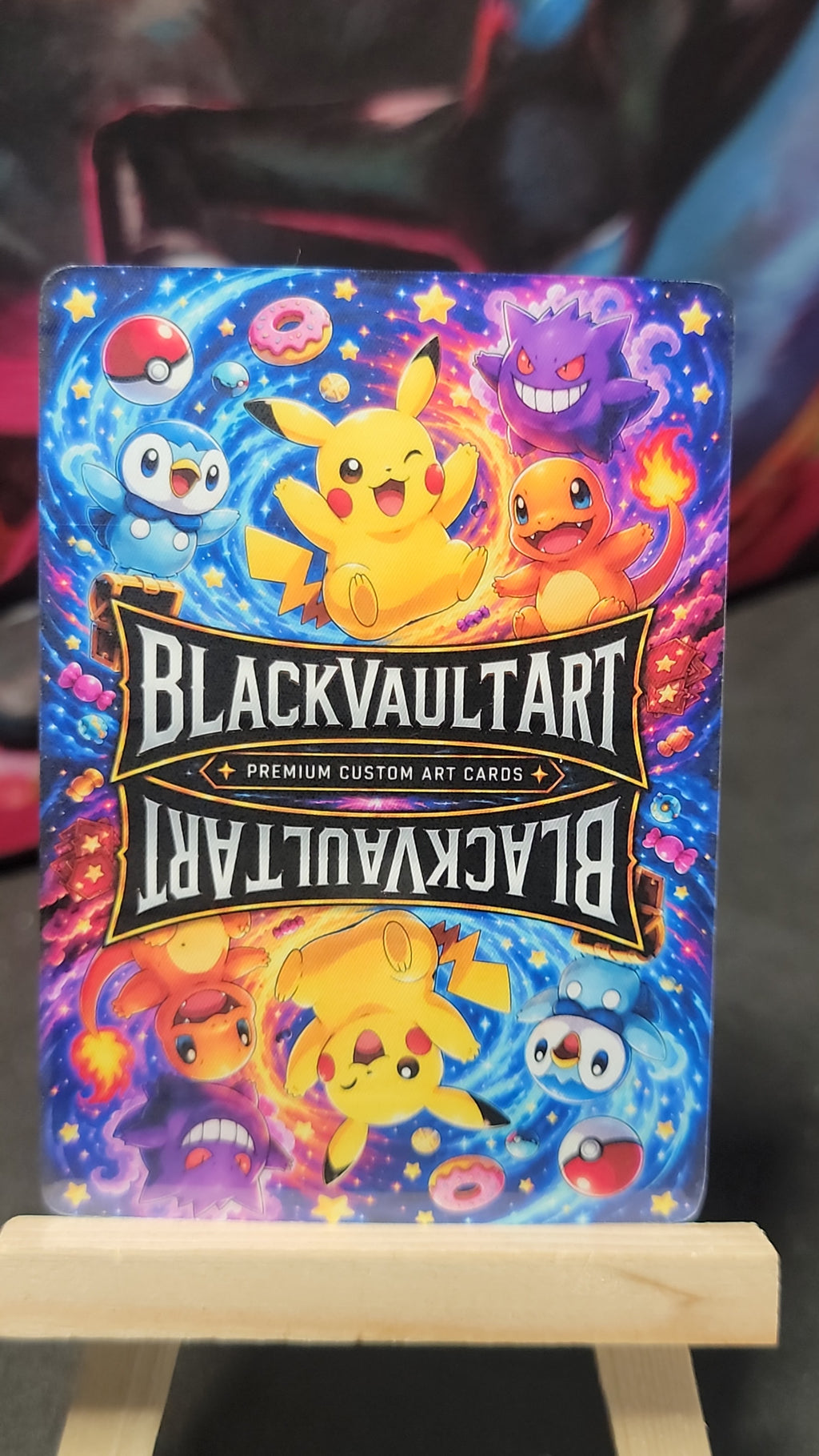 Pikachu Squirtle Charizard Pokémon gaming and pizza parody fan art card back